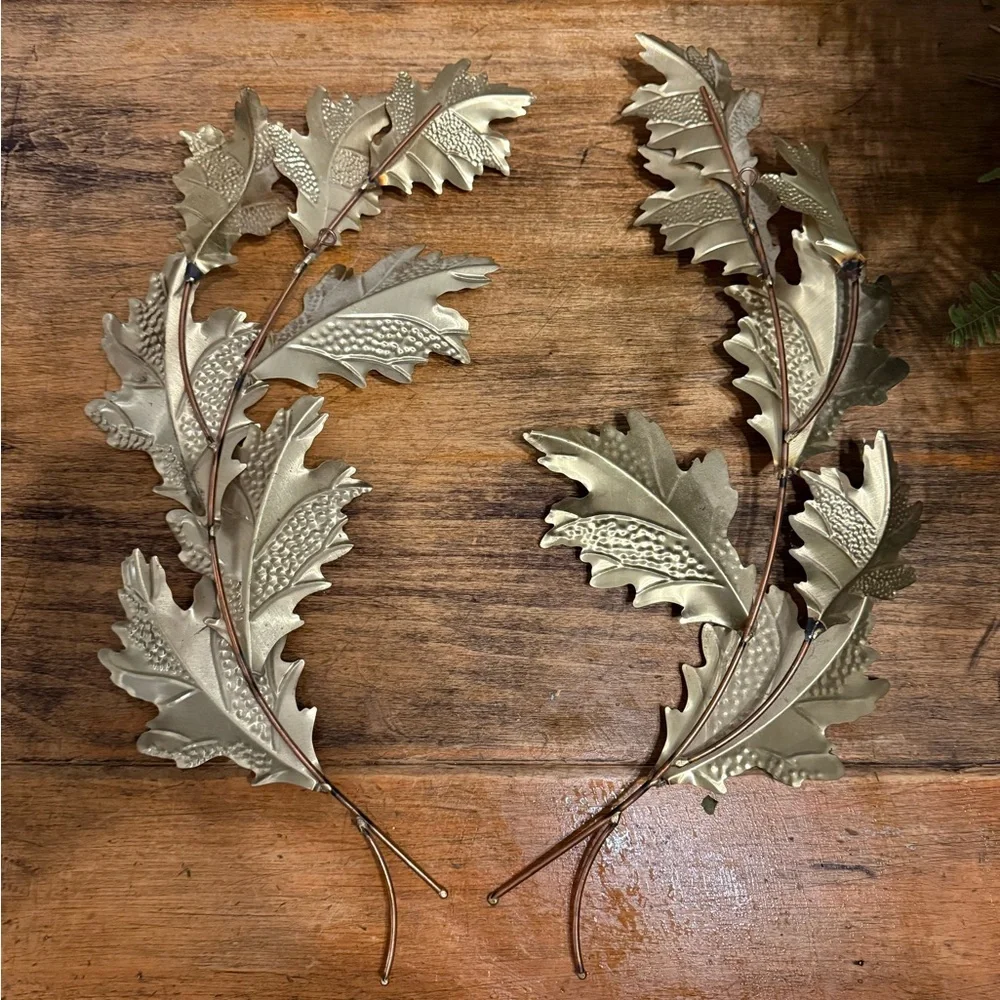 Vintage Home Interior Home Interior, A Pair-Botanical Gold Leaf Wall Decor 17”